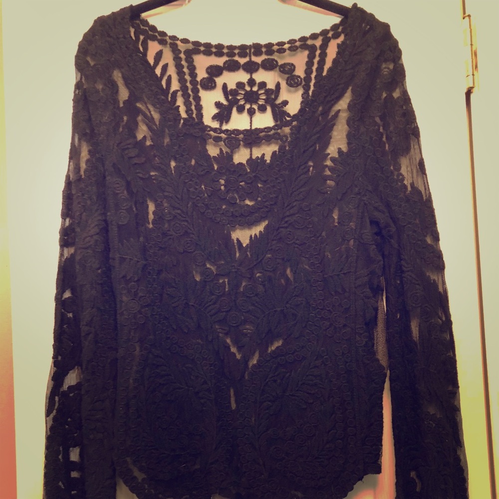 Black Lace Long-Sleeve Shirt